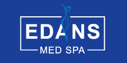 Edans Med Spa logo: blue background.