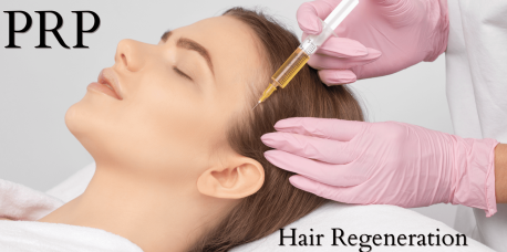 Woman receiving PRP hair regeneration treatment.